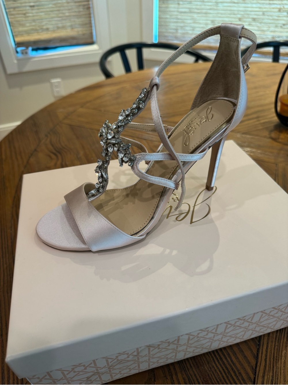 Badgley Mischka Blush Pink Crystal-T-Strap Stiletto Sandal